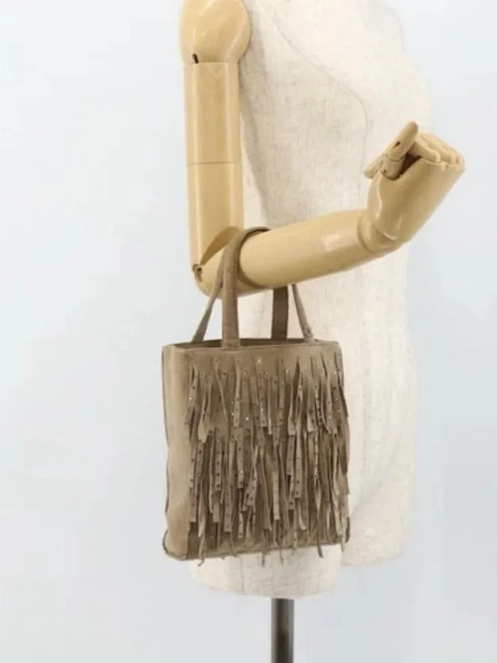 CHANEL Hand Bag Suede Beige Silver CC Auth BA12233